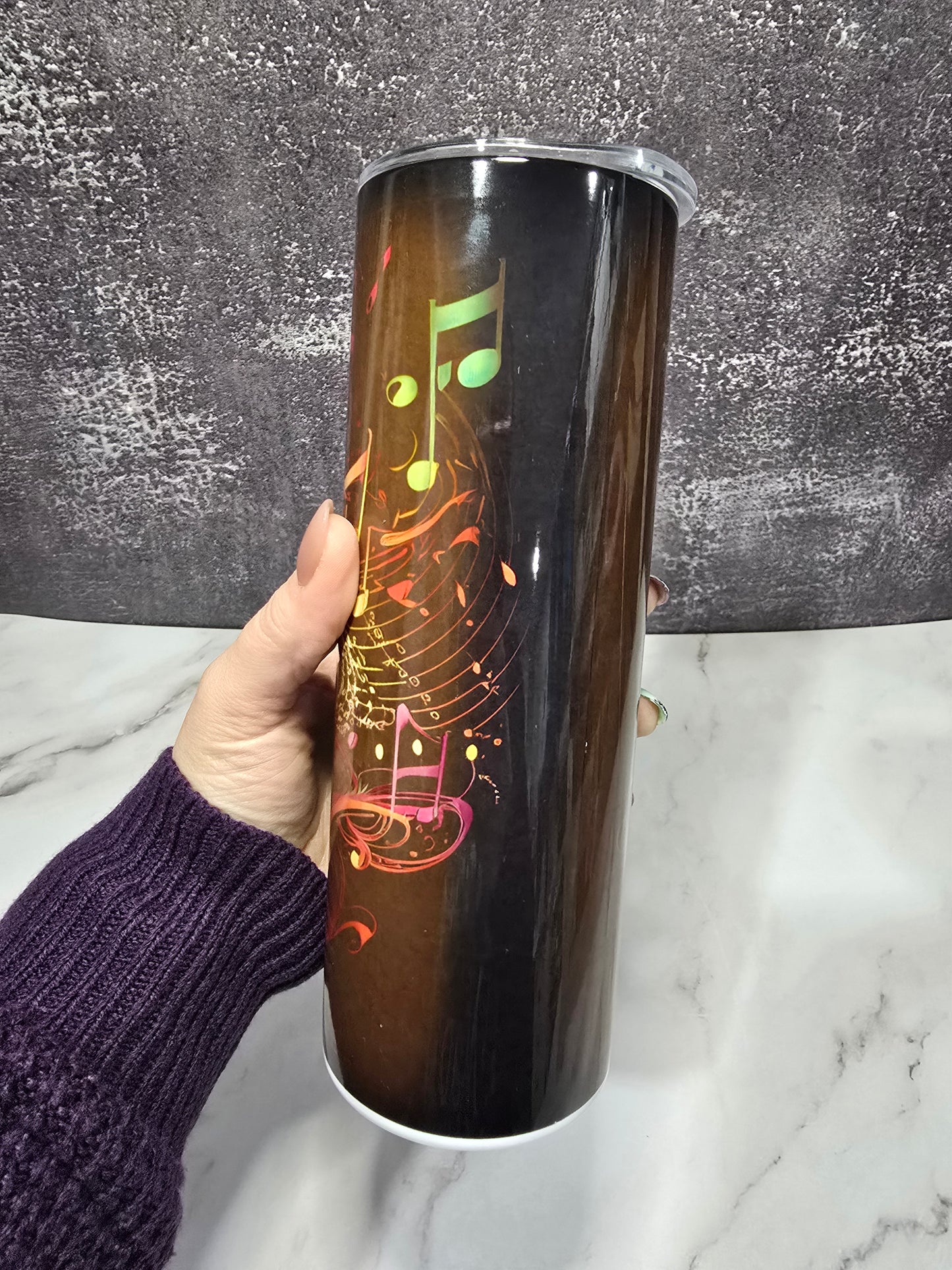 Imparfait * Tumbler (gobelet) Straight 20oz | Notes musique Fond noir (2)