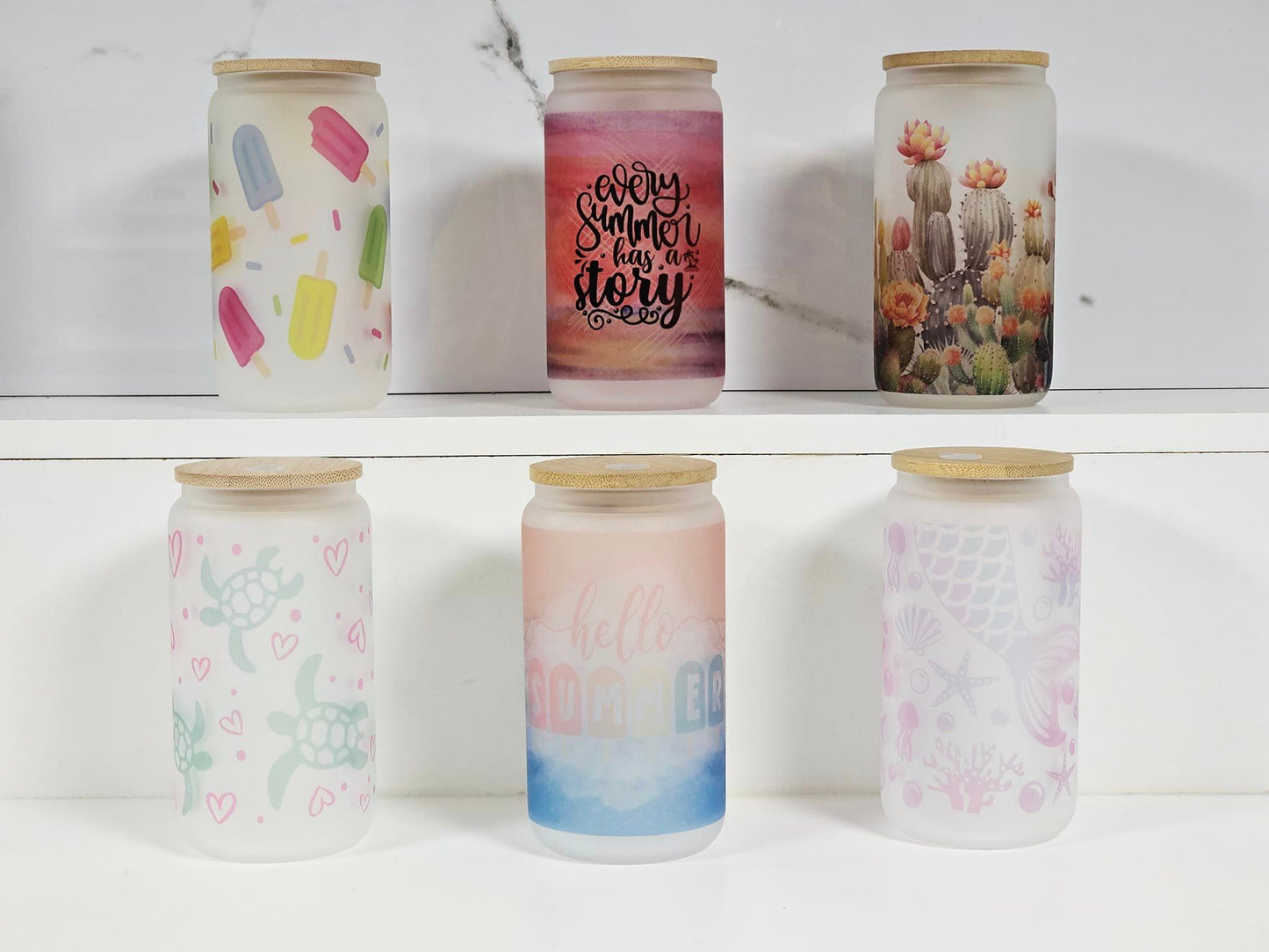 Verre style canette 16oz | Can Glass 16oz | Givré | Sapins Or et Rose