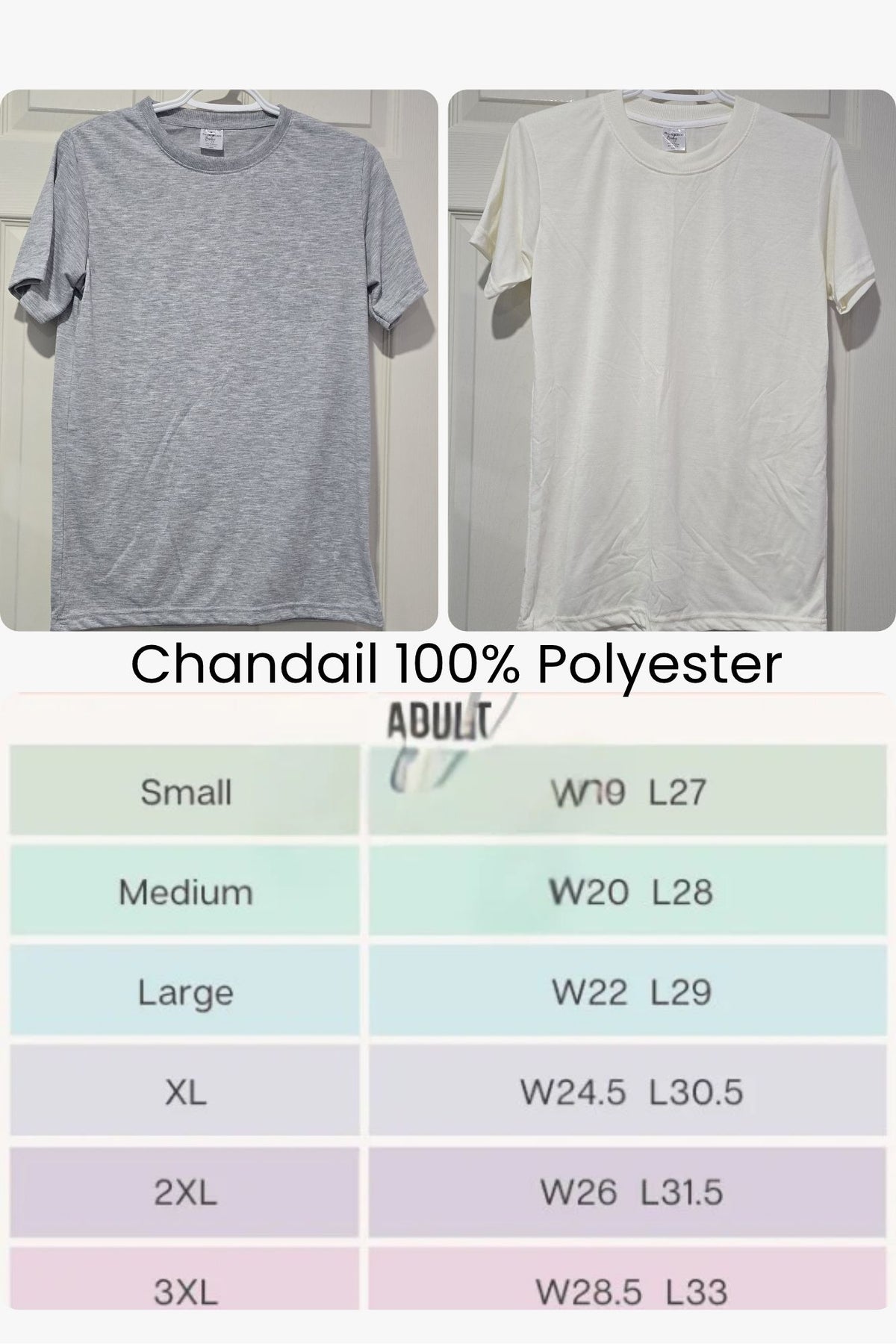 T-Shirt 100% Polyester pour Sublimation – S au 2XL (Gris ou Crème) 👕✨