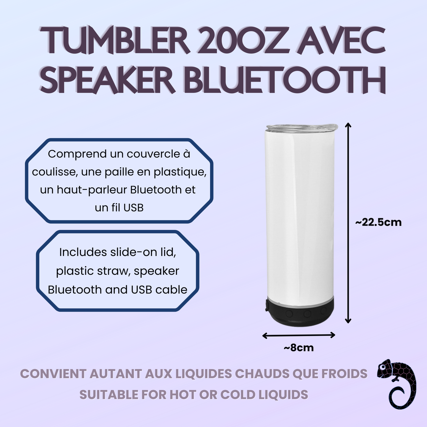 Imparfait * Tumbler (gobelet) Straight 20oz avec SPEAKER BLUETOOTH | Crâne Vert