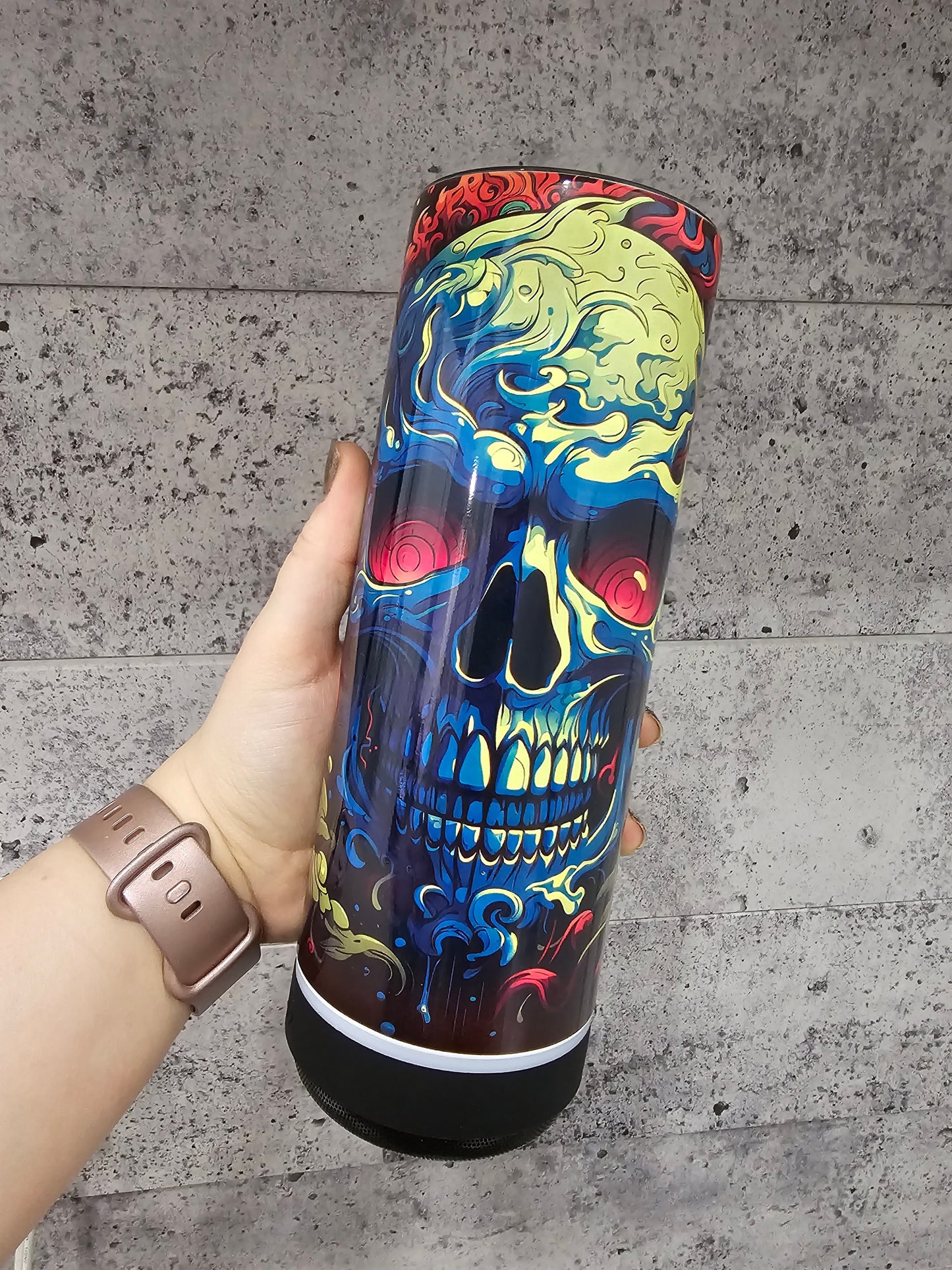 Imparfait * Tumbler (gobelet) Straight 20oz avec SPEAKER BLUETOOTH | Crâne Vert