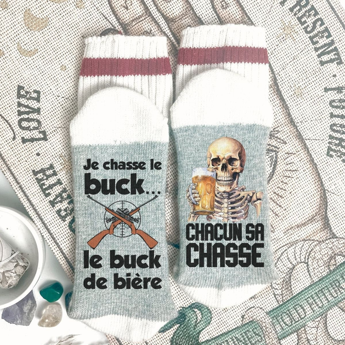 Bas chaussettes style ''Chalet'' | Je chasse le buck... le buck de bière