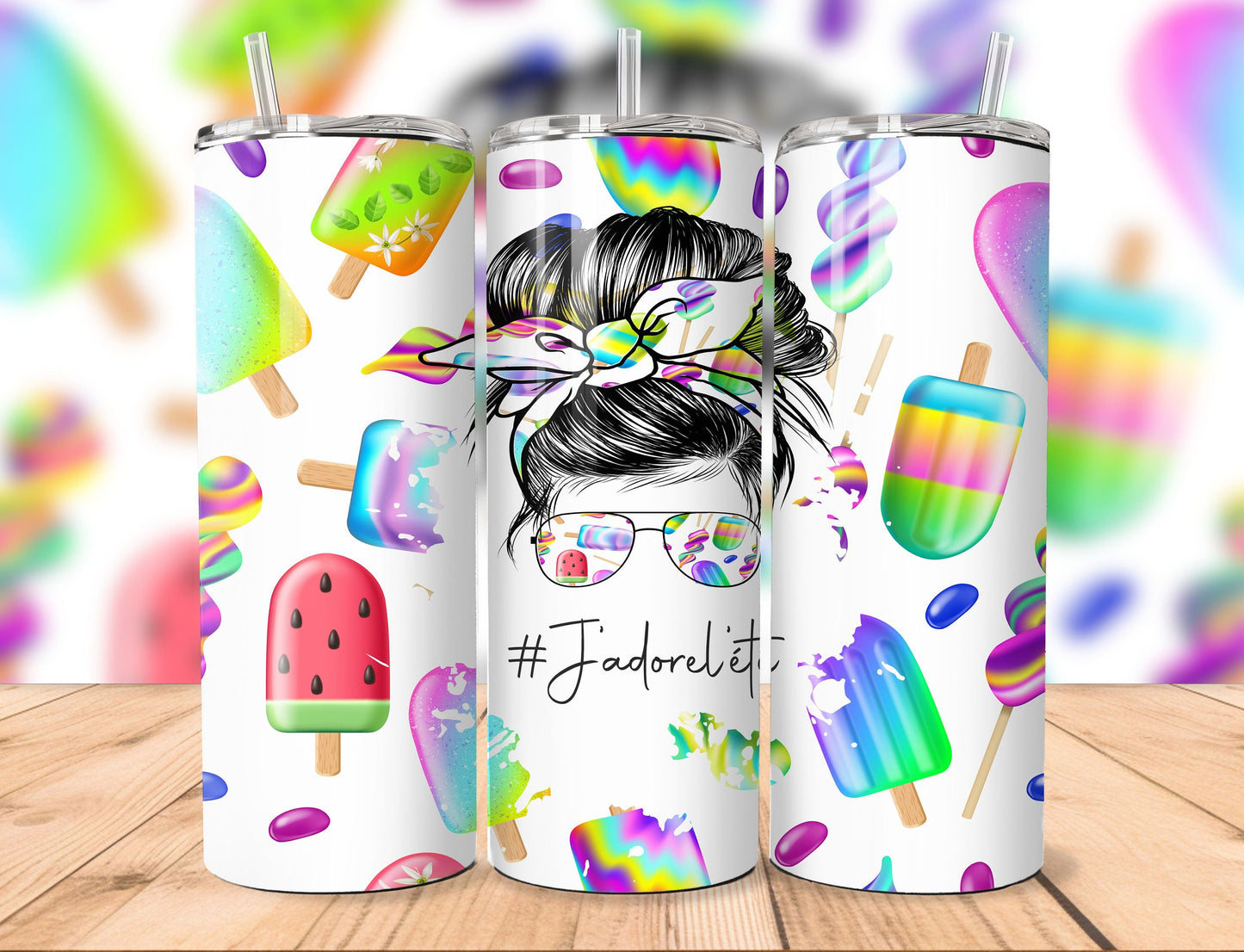 Tumbler (Gobelet) | #J'adorel'été | Mom Bun | Popsicles