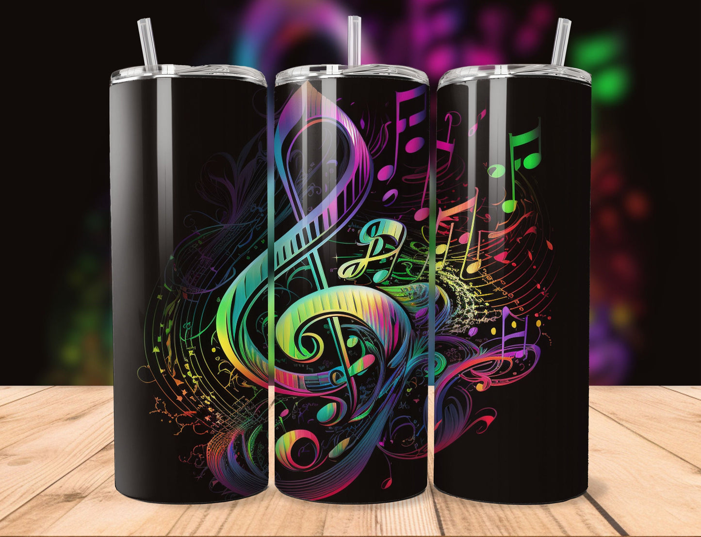 Tumbler Straight 20oz | Colorful Notes Black Background