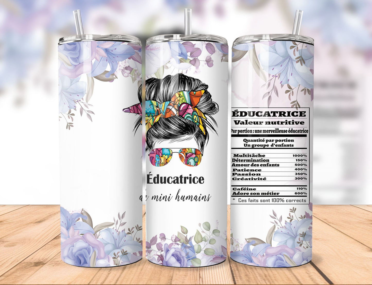 20oz Straight Tumbler | Mini Human Educator Flowers (Values)