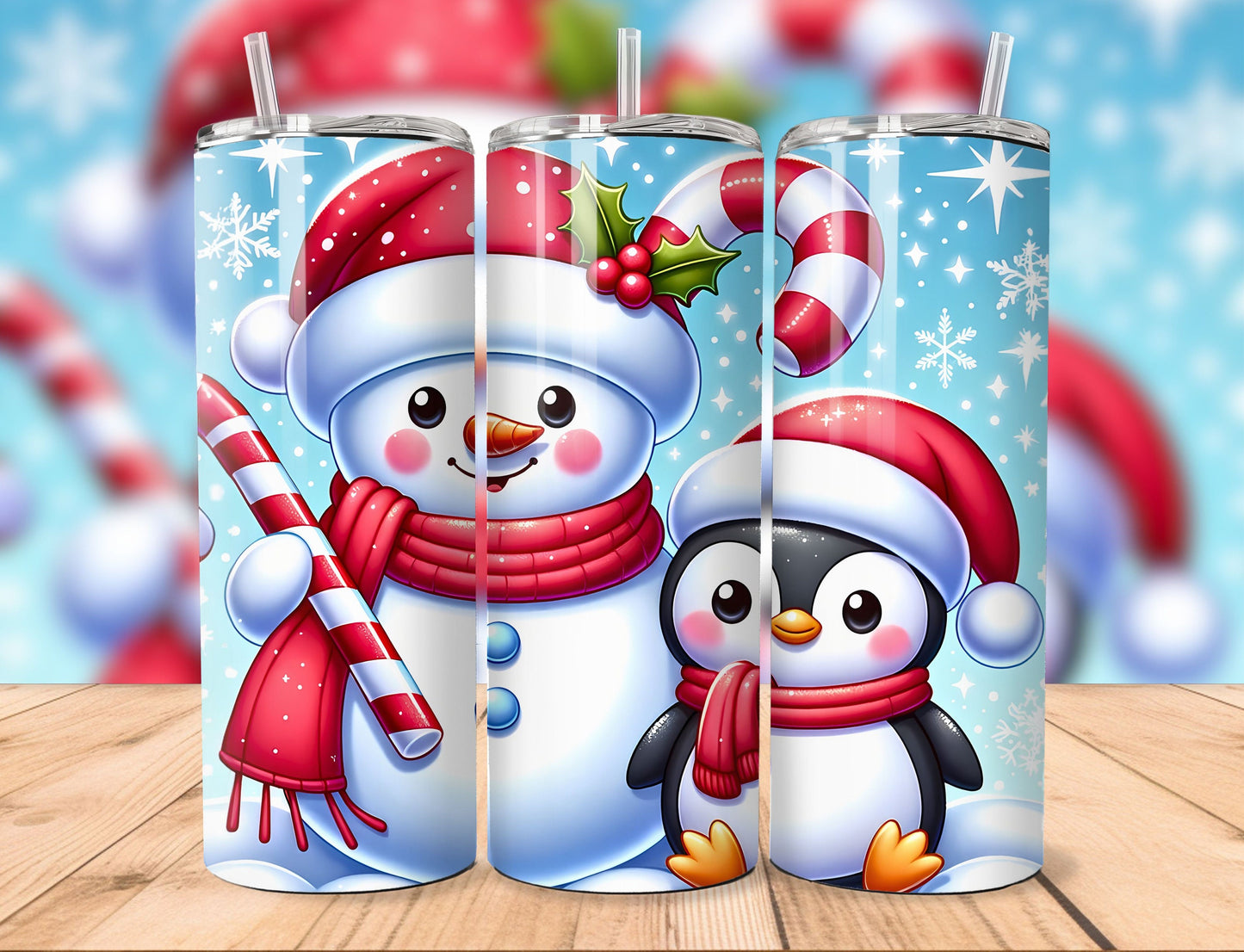 20oz Straight Tumbler | Snowman and Penguin