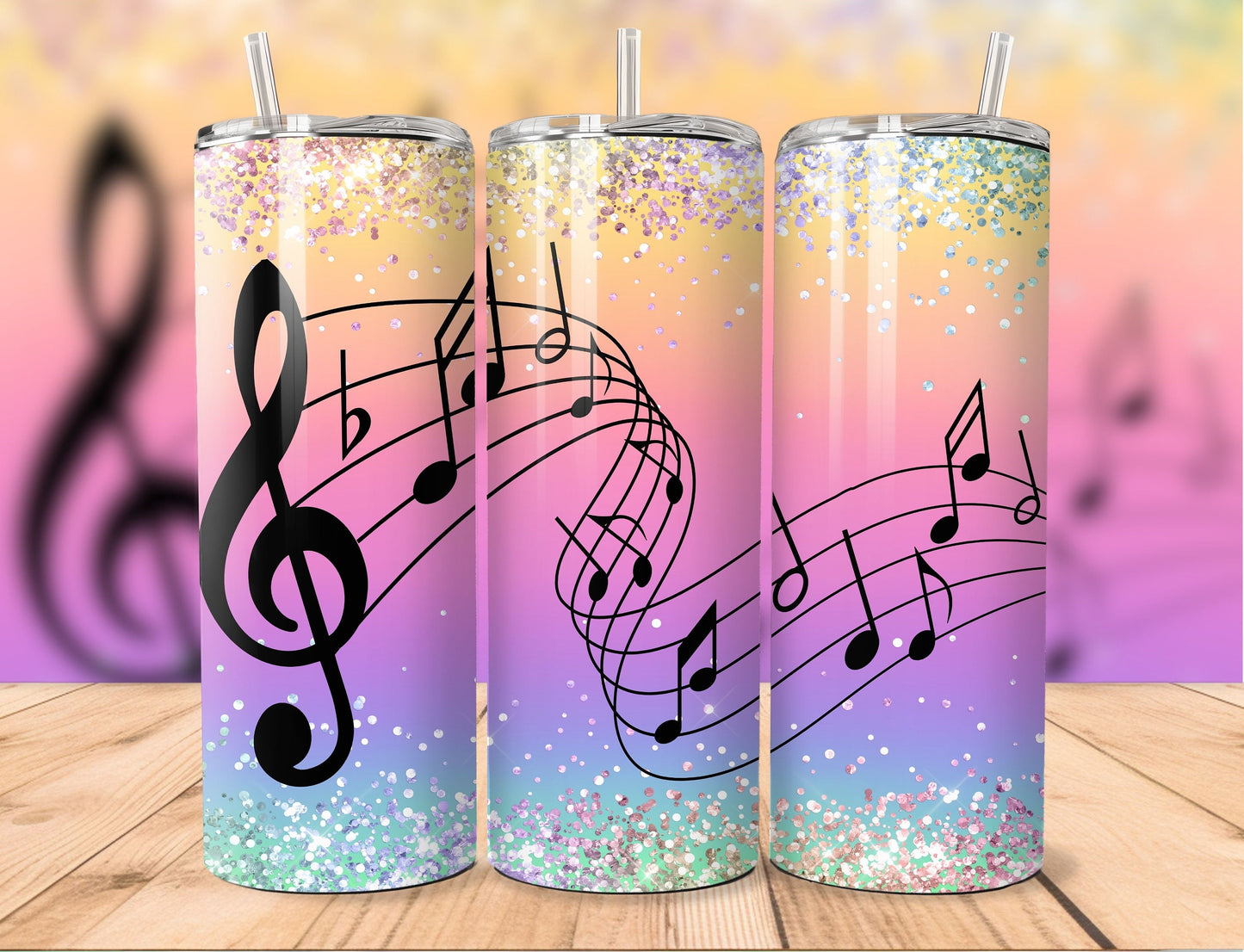 Tumbler Straight 20oz | Pastel Color Music Note