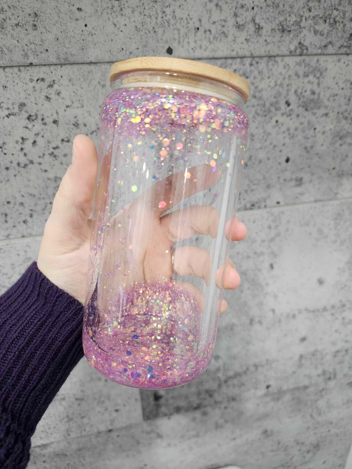 Snow Globe Glass Can 16oz | Pink