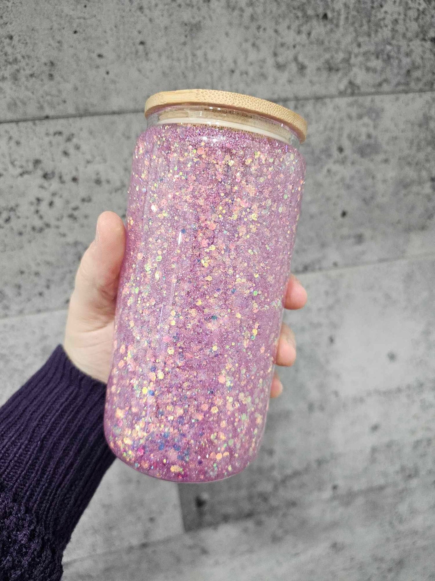 Snow Globe Glass Can 16oz | Pink