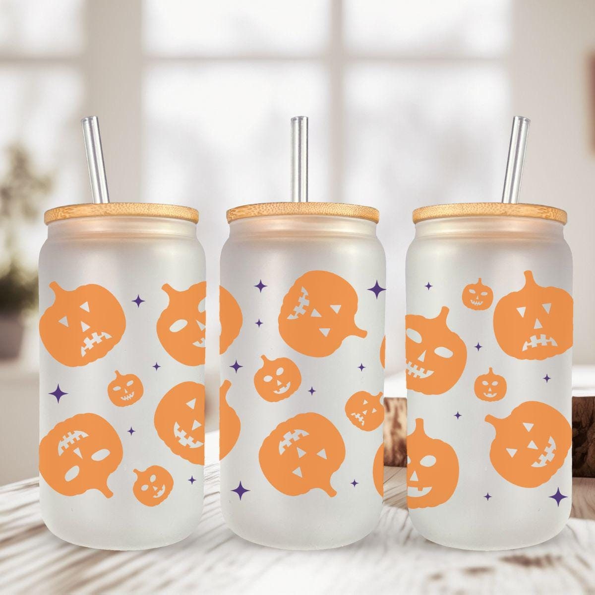 Verre style canette 16oz | Can Glass 16oz | Givré | Citrouilles