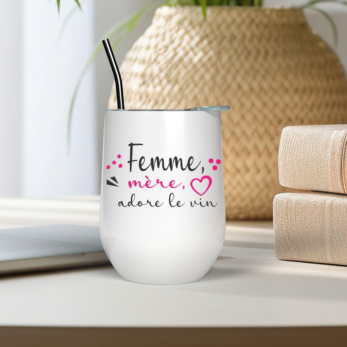 Verre à Vin 12oz Isothermique | Femme, Mère, Adore Le Vin