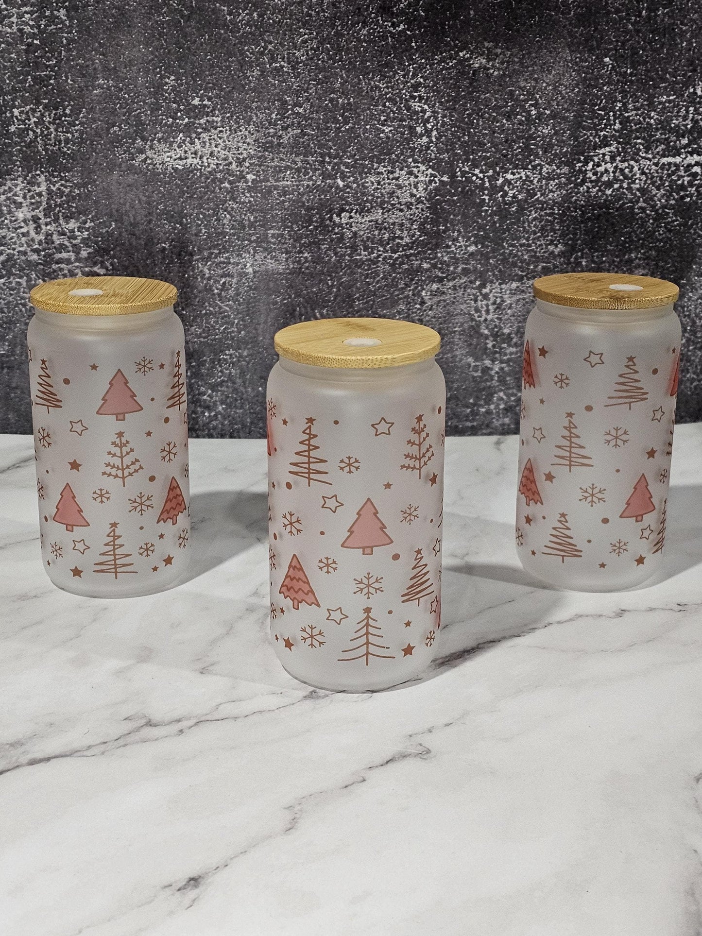 Verre style canette 16oz | Can Glass 16oz | Givré | Sapins Or et Rose