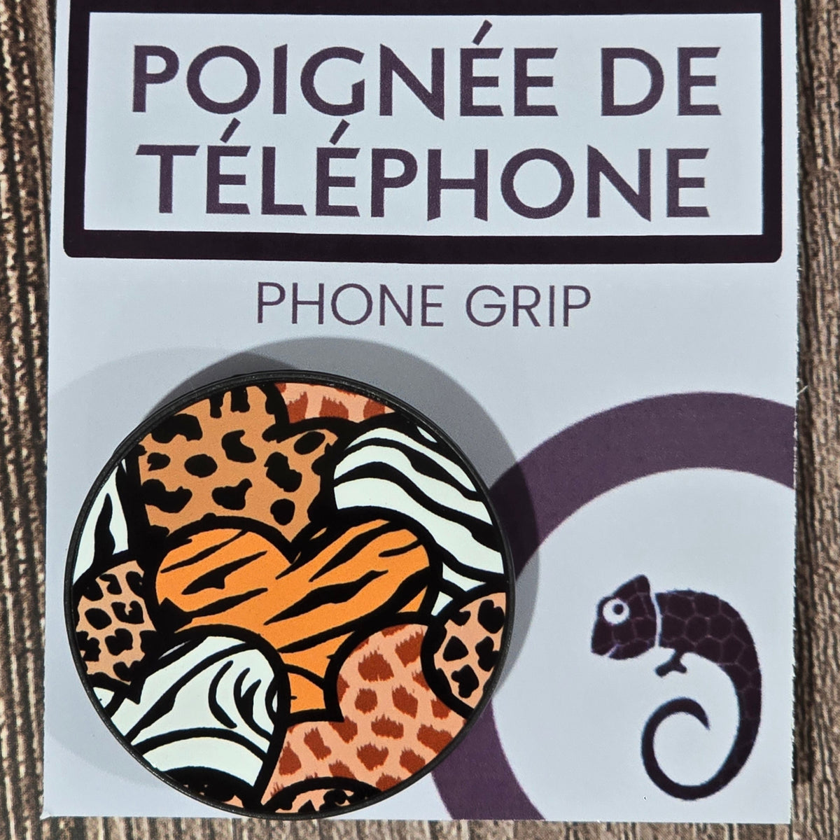 Poignée de téléphone / Support rétractable – Coeur Léopard