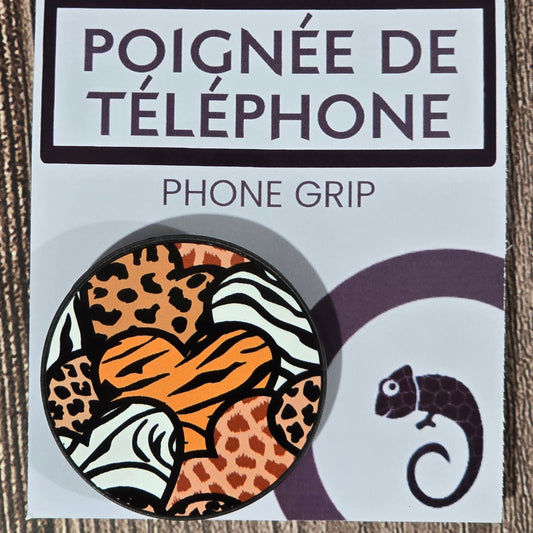 Poignée de téléphone / Support rétractable – Coeur Léopard