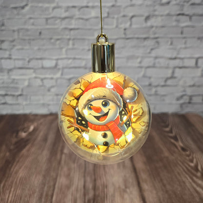 ❄️ Boule de Noël lumineuse à DEL en acrylique – Bonhomme de neige festif ⛄