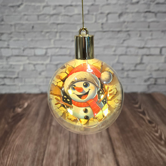 ❄️ Boule de Noël lumineuse à DEL en acrylique – Bonhomme de neige festif ⛄