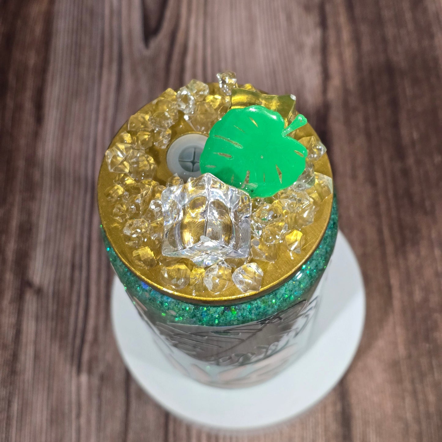 Can Glass 16 oz – Jungle Chic | Feuillage tropical et paillettes vertes