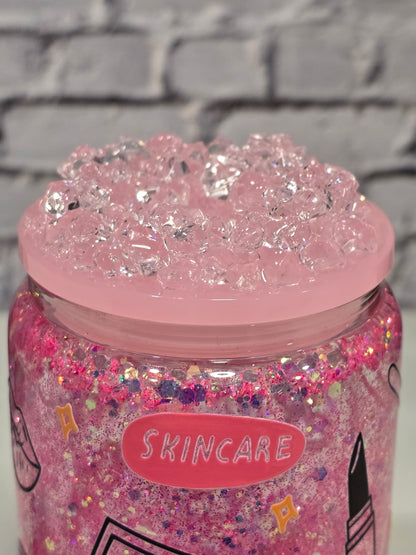 Can Glass 16oz “Pink Dream” – Édition maquillage et paillettes