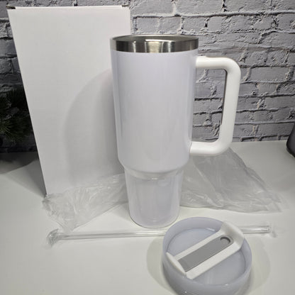 Gobelet / Tumbler 40 oz avec poignée vierge – Sublimation, UV DTF & Vinyle