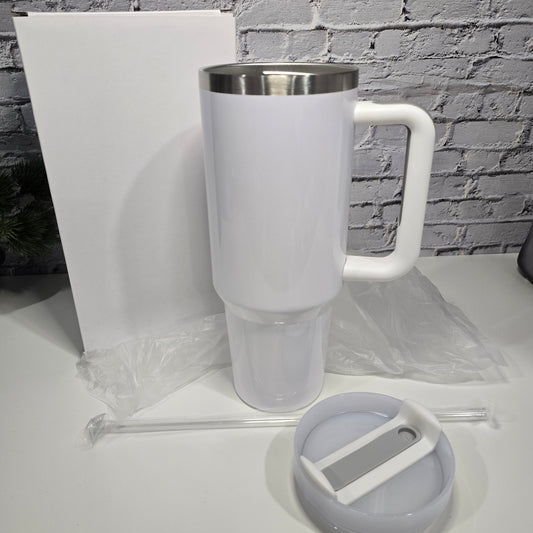 Gobelet / Tumbler 40 oz avec poignée vierge – Sublimation, UV DTF & Vinyle