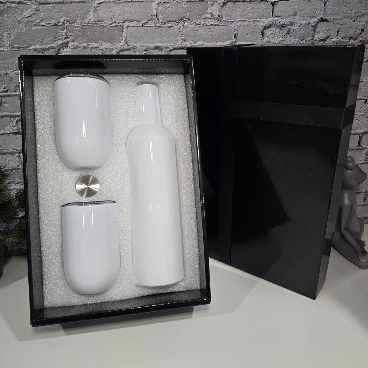 Ensemble cadeau bouteille à vin & 2 verres isothermes 12 oz vierges – Sublimation, UV DTF & Vinyle
