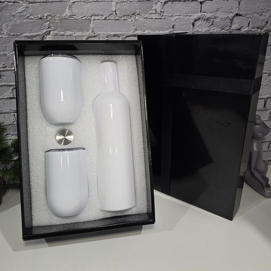 Ensemble cadeau bouteille à vin & 2 verres isothermes 12 oz vierges – Sublimation, UV DTF & Vinyle