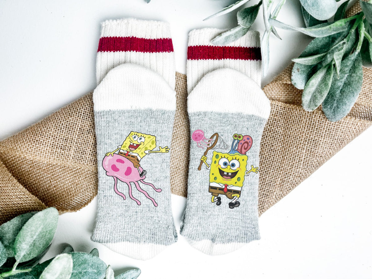 Bas Bob L'Éponge | Chasse aux méduse Bob et Gary | Chaussettes douces et drôles | Grandeur Medium