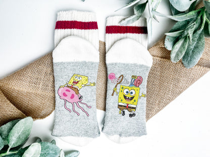 Bas Bob L'Éponge | Chasse aux méduse Bob et Gary | Chaussettes douces et drôles | Grandeur Medium