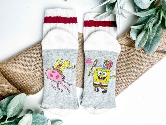 Bas Bob L'Éponge | Chasse aux méduse Bob et Gary | Chaussettes douces et drôles | Grandeur Medium