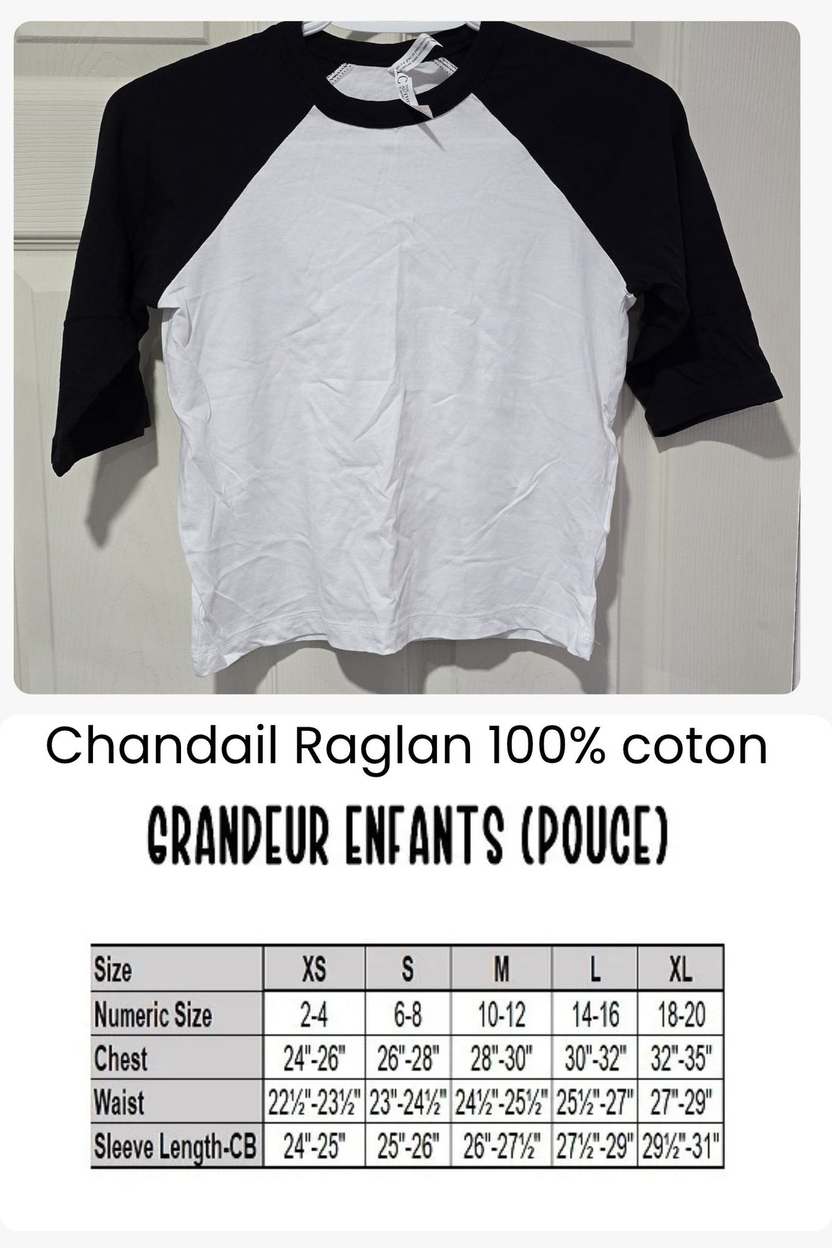Chandail Raglan Style Baseball 100% Coton (Enfant & Adulte) ⚾👕