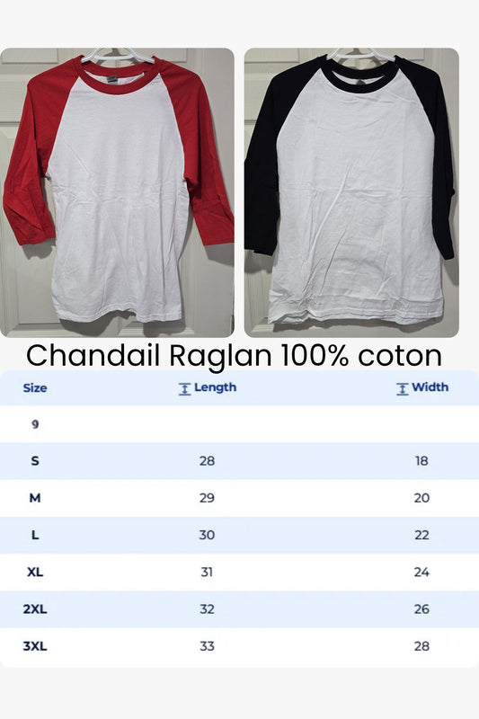 Chandail Raglan Style Baseball 100% Coton (Enfant & Adulte) ⚾👕
