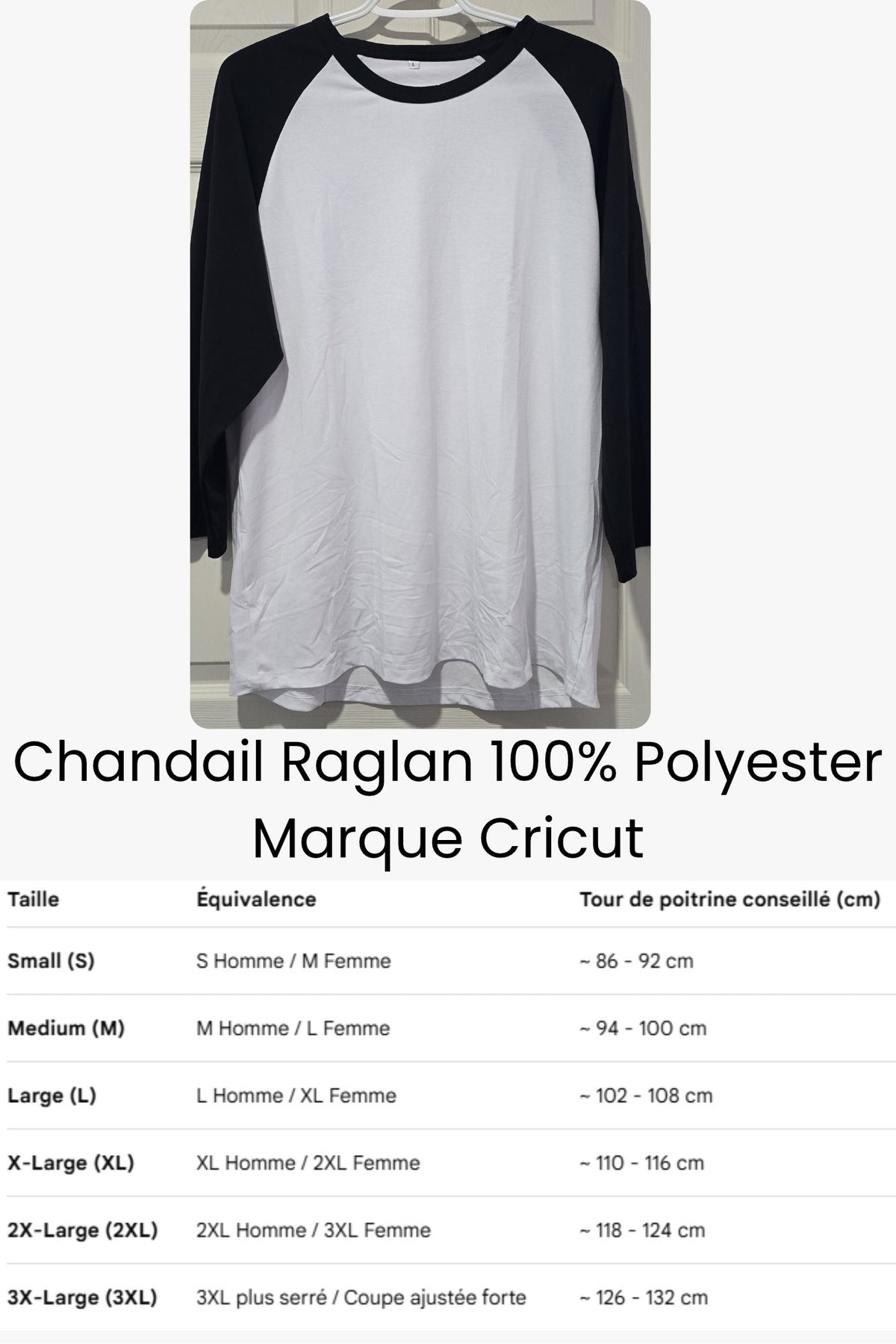 Chandail Raglan 100% Polyester pour Sublimation – Marques Cricut & ATC (XS au 3XL) ⚾✨