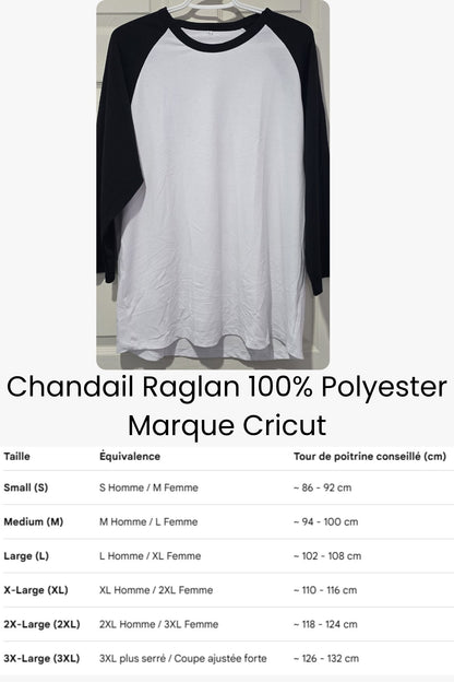 Chandail Raglan 100% Polyester pour Sublimation – Marques Cricut & ATC (XS au 3XL) ⚾✨