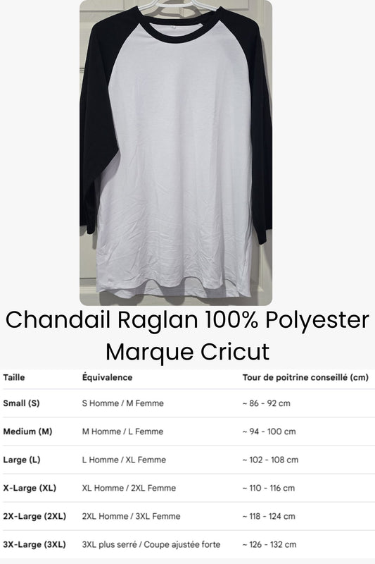 Chandail Raglan 100% Polyester pour Sublimation – Marques Cricut & ATC (XS au 3XL) ⚾✨