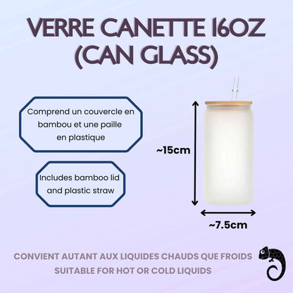 Verre Can Glass Givré 16 oz (Frosted Can Glass) vierge avec couvercle en bambou & paille – Sublimation, UV DTF & Vinyle