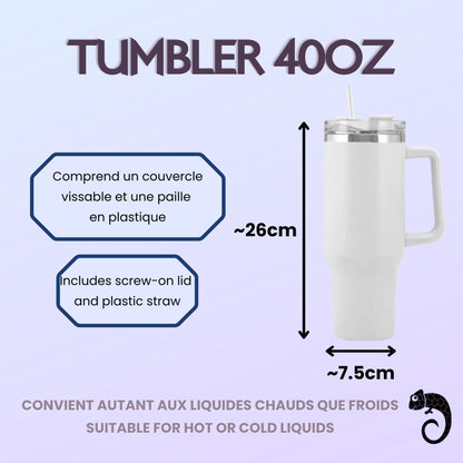 Gobelet / Tumbler 40 oz avec poignée vierge – Sublimation, UV DTF & Vinyle
