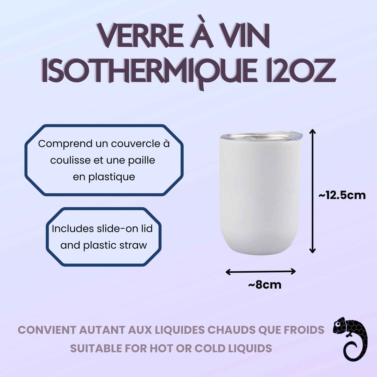 Verre à vin isotherme 12 oz (Stemless) vierge – Sublimation, UV DTF & Vinyle