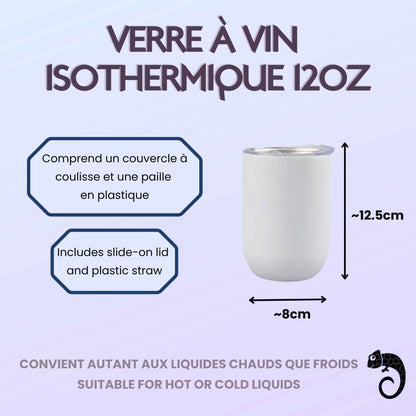 Verre à vin isotherme 12 oz (Stemless) vierge – Sublimation, UV DTF & Vinyle