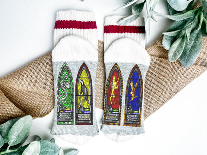 Bas Poudlard vitraux | Chaussettes maisons magiques sorcier | Chaussettes douces | Grandeur Medium