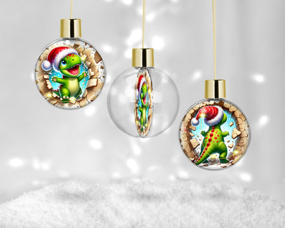 ❄️ Boule de Noël lumineuse à DEL en acrylique – Dino festif 🎄🦖