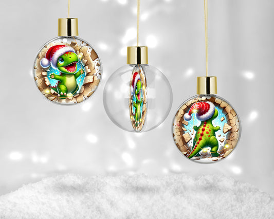 ❄️ Boule de Noël lumineuse à DEL en acrylique – Dino festif 🎄🦖