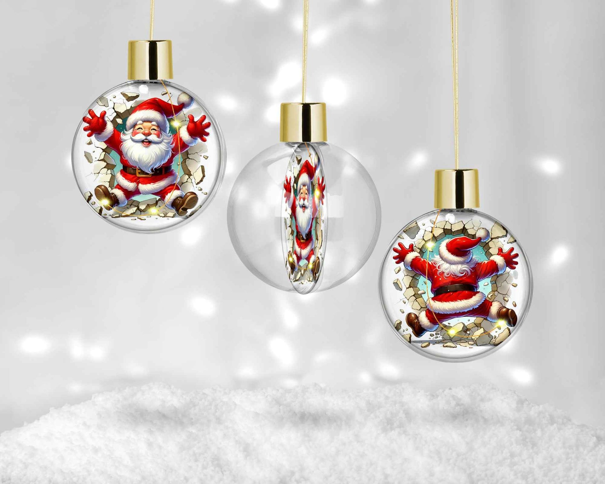 🎅 Boule de Noël LED – Père Noël “Il défonce le mur!”