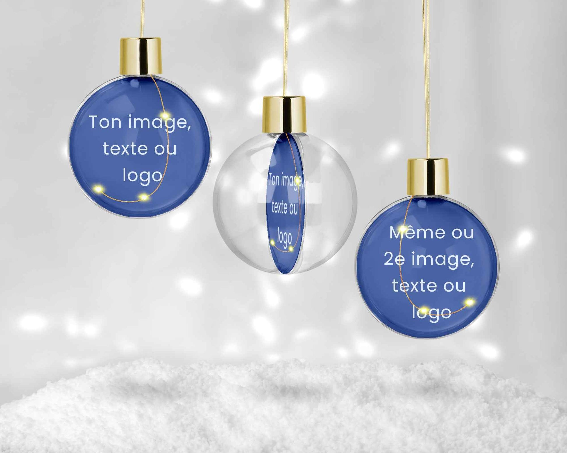❄️ Boule de Noël personnalisée LED | Photo, texte ou logo – 1 ou 2 images