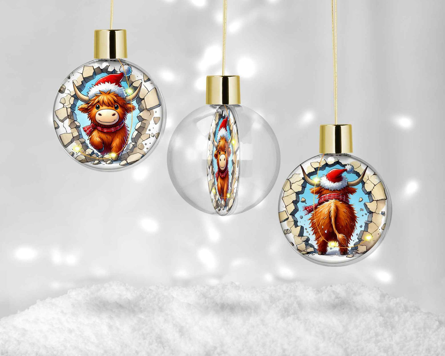 🐮 Boule de Noël LED – Vache Highland Festive