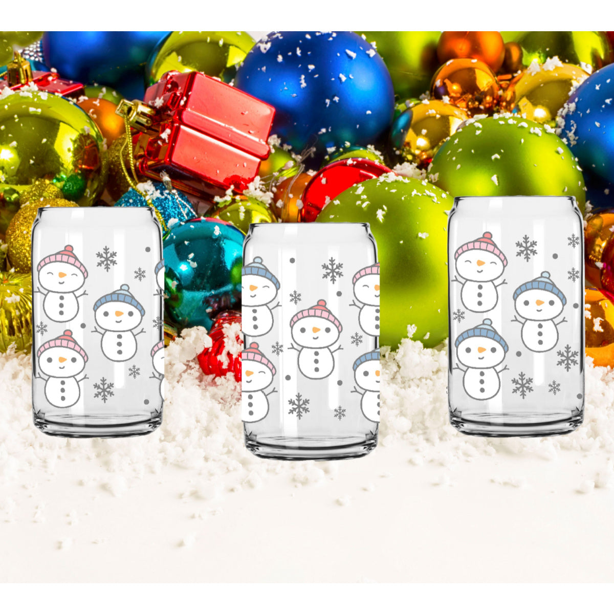 Verre Can Glass Givré 16 oz – Modèle "Bonshommes de Neige" ⛄❄️
