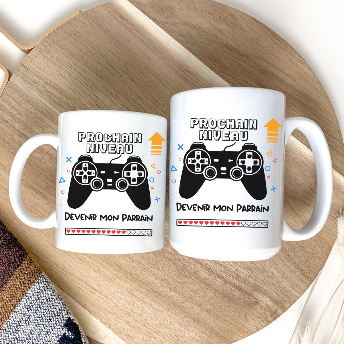 Tasse en céramique – “Prochain niveau : devenir mon Parrain” 🎮❤️