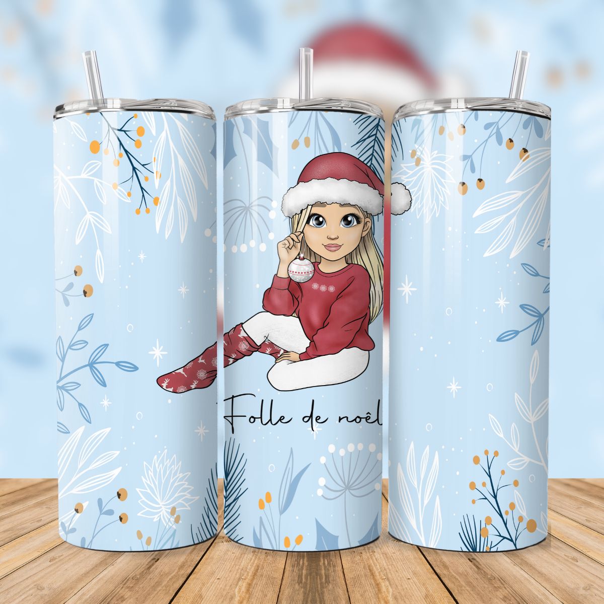 Tumbler isothermique – Folle de Noël (Choix couleurs de cheveux)