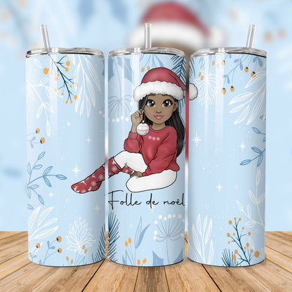 Tumbler isothermique – Folle de Noël (Choix couleurs de cheveux)