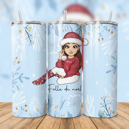 Tumbler isothermique – Folle de Noël (Choix couleurs de cheveux)