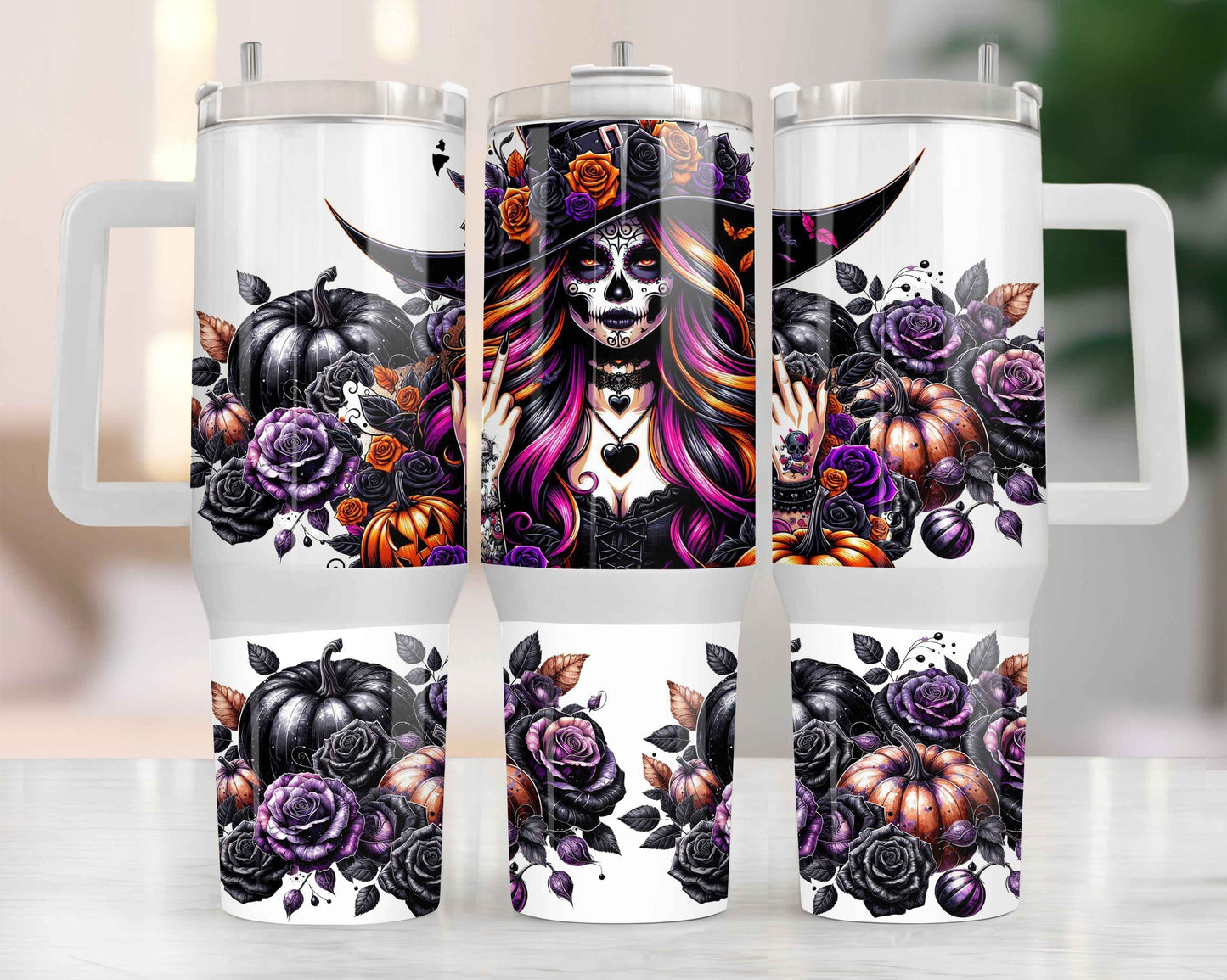 Tumbler isothermique 40oz – Sorcière & Citrouilles Gothiques – Spooky Chic 🎃🖤